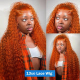 30Inch Orange Ginger Water Wave Lace Front Wigs 13x4 13x6 #350 Colored Wigs 100% Brazilian Human Hair Deep Curly Wigs 260Density