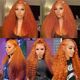 30Inch Orange Ginger Water Wave Lace Front Wigs 13x4 13x6 #350 Colored Wigs 100% Brazilian Human Hair Deep Curly Wigs 260Density