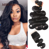 Brazilian Body Wave Bundles With Lace Closure Human Hair Bundles Non-Remy